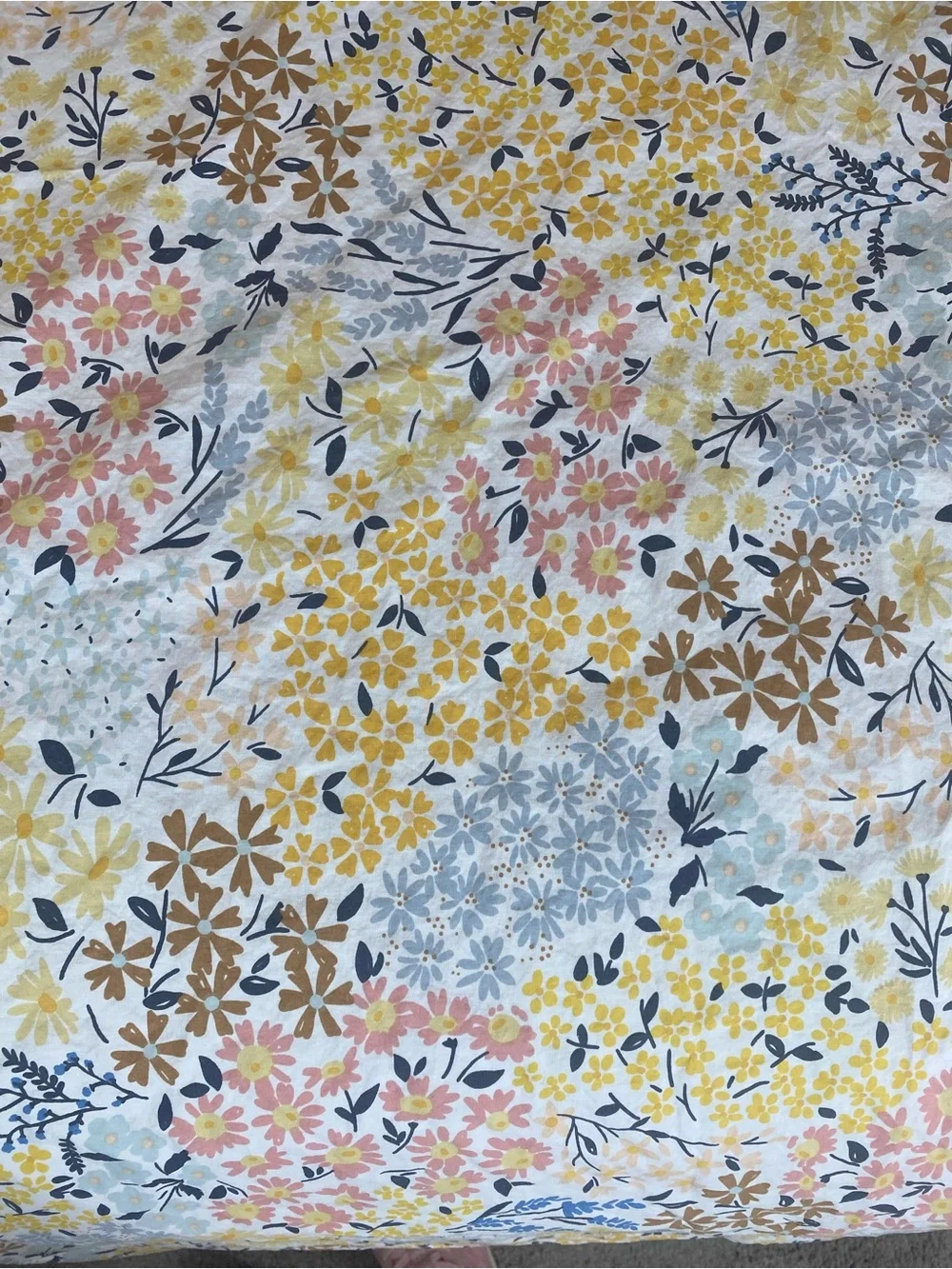 Floral Cotton Sheet Set - White with Yellow, Pink, Blue & Brown Flowers